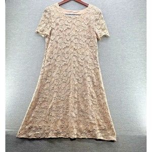 JESSICA HOWARD - Women's Dress Floral Lace Beige Short Cap Sleeve Size 10 (A47 )